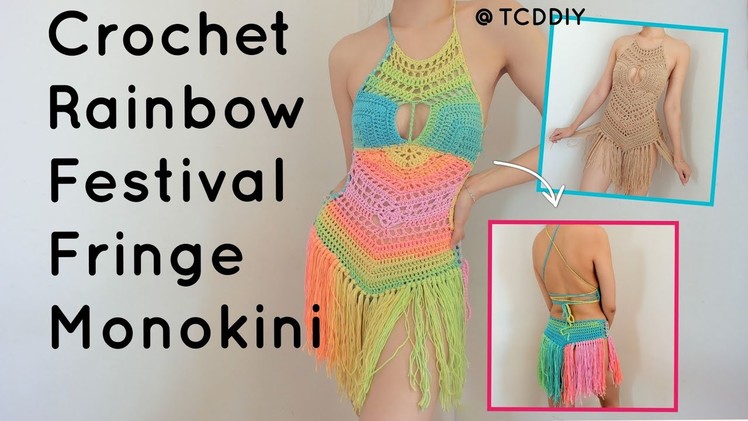 Crochet Rainbow Festival Fringe Monokini | Tutorial DIY