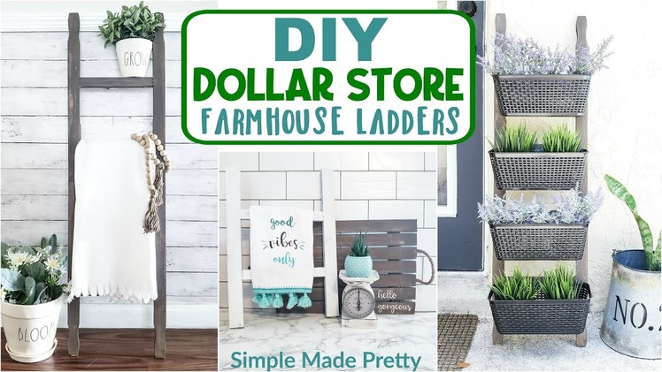 DOLLAR Store DIY Farmhouse Ladders - DIY Farmhouse Ladder - Tea Towel Ladder - Blanket Ladder DIY
