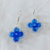 Handmade Diamond Shape Blue Crystal Glass Silver Earrings Jewellery