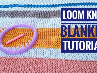 How to Loom Knit a Garter Stitch Striped Blanket. Rug using a Round Loom (DIY Tutorial)