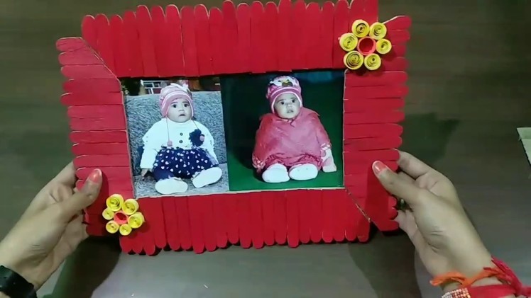 Photo frame#with ice cream sticks and quilling paper