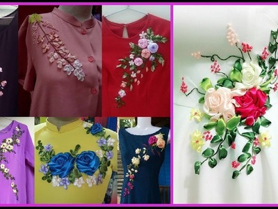 Stylish Ribbon Embroidery On Dresses=Ribbon Work Neckline Ideas 2019-20
