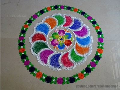 Very easy, colorful and attractive kolam for festivals | Easy rangoli designs by Poonam Borkar