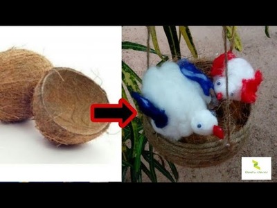 DIY coconut shell bird nest| Best out of waste| Coconut shell craft ideas| DIY Cotton Bird