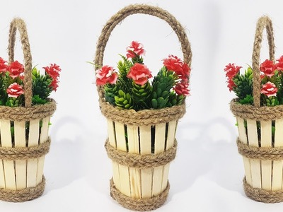 Flower Basket Show Piece with Ice-cream Sticks| Popsicle Sticks Craft Idea |DIY|