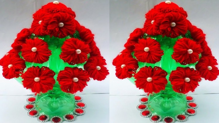 NEW DESIGN PLASTIC BOTTLE & WOOL FLOWER GULDATSA.DIY CRAFT GULDASTA