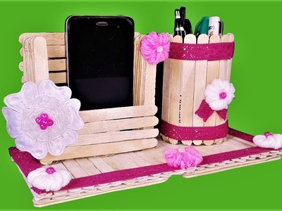 Popsicle Stick Crafts: Phone Stand, Pencil Holder Ice Cream Sticks Craft Ideas