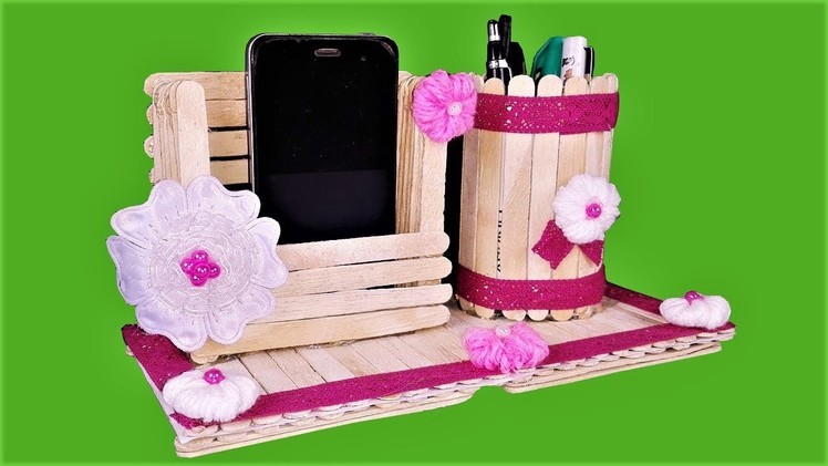 Popsicle Stick Crafts: Phone Stand, Pencil Holder Ice Cream Sticks Craft Ideas