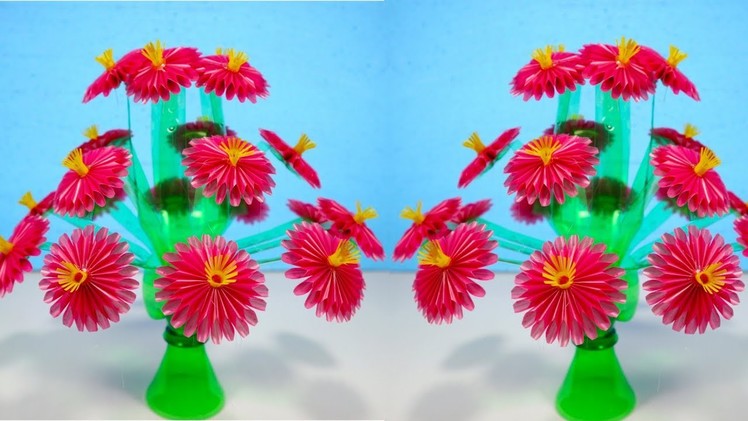 DIY Botol Plastik Bekas & Bunga dari Sedotan | DIY Plastic Bottle Craft & Drinking Straw Flower