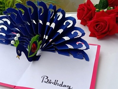 DIY - How To Make Peacock Pop up Card-Paper Crafts-Handmade Craft- Birthday Day card!
