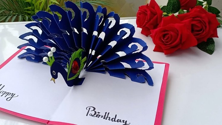 DIY - How To Make Peacock Pop up Card-Paper Crafts-Handmade Craft- Birthday Day card!
