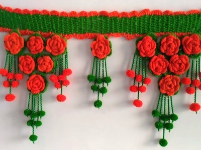 Diy old Bangles reuse | Rose door Toran By Woolen DIY craft | CROCHET ROSE FLOWERS VERY EASY METHOD