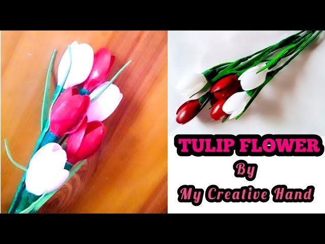 Diy Tulip flower out of plastic spoon|plastic spoon craft|diy plastic spoon craft