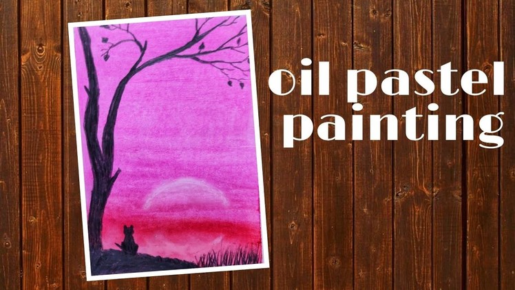 Easy cat pink light scenery #oilpastel #pinklightpainting #oilpasteldrawing | Art and craft idea |