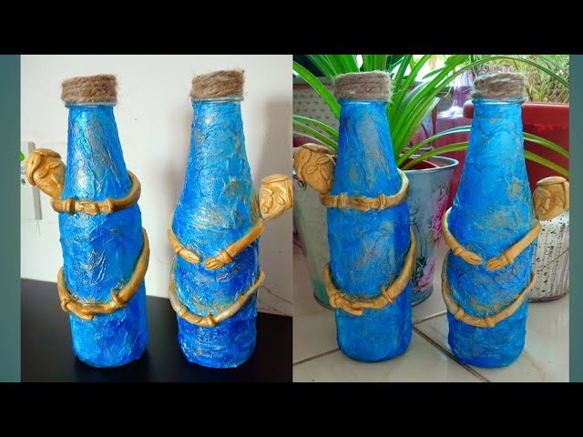 Empty glass bottle craft. How to make homedecor with glass bottles. best out of waste craft