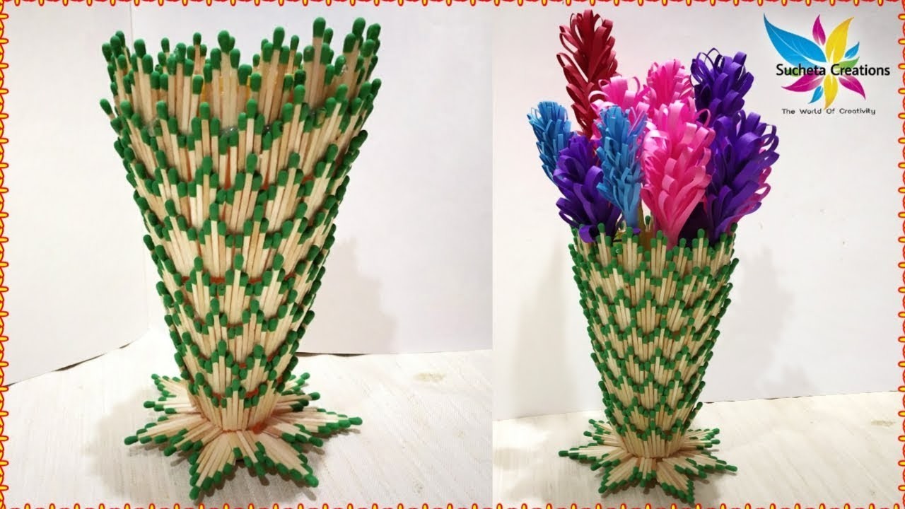 How to make flower vase with matchsticks | DIY flower vase | Matchsticks Craft | SuchetaCreations