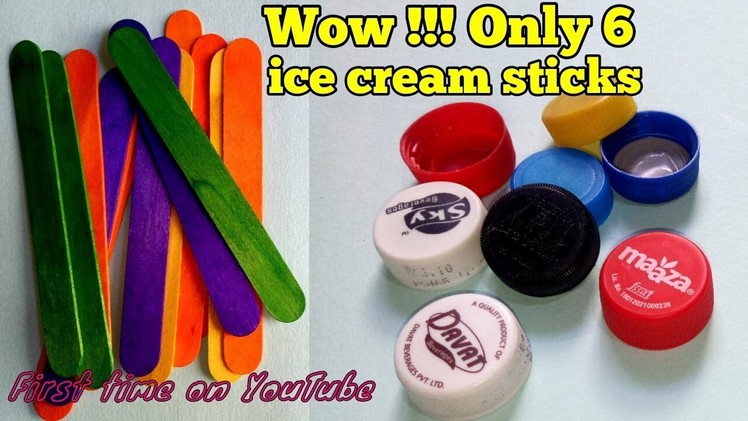 Only 6 icecream stick craft idea || plastic bottles caps craft idea || Artkala