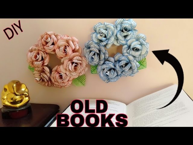 Recycled Book Wreath Tutorial - How to DIY Paper Rose Wreath -Hanging Flowers - Wall Decoration Idea