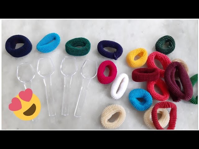 Recycling waste plastic Spoon & hair rubber band craft. DIY Room decor. DIY Best out of waste (171)