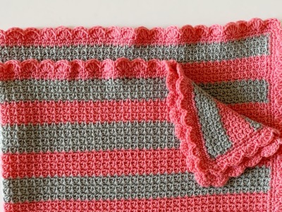 Crochet Mesh Stitch Blanket with Shell Border