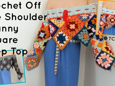 Crochet Off The Shoulder Granny Square Crop Top | Tutorial DIY