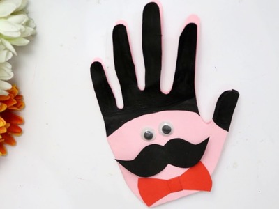 DIY Cute Fathers Day Card| Making Hand print with Moustache Card For father||#father #gift #card