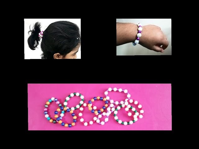 DIY.Easy making wrist band.hair Rubberbands.friendship bands for kids at home.pearls art works