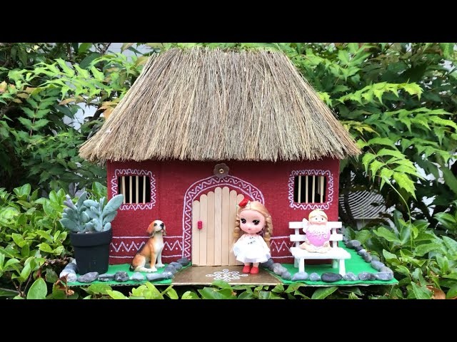 DIY Miniature Hut | Best out of waste materials | Making a small hut using cardboard and broom stick