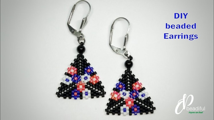 DIY Peyote Triangle Flower Earrings | How to make beaded earrings | Easy beaded Earrings