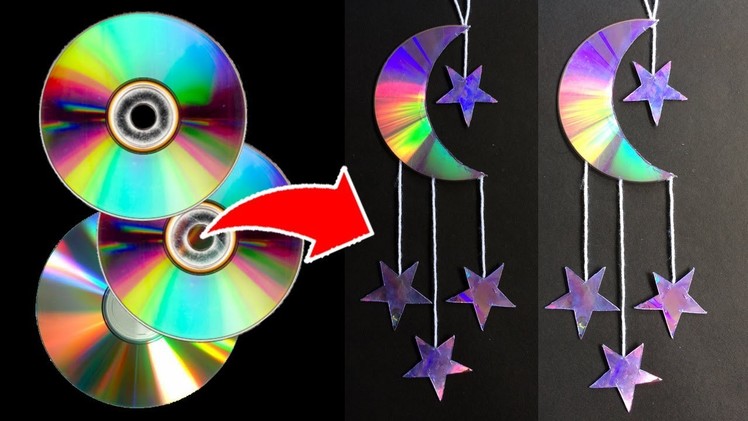 DIY Waste CD Crafts | MOON and STAR Waste CD | C D Wall Hanging Easy | Part-2 | Hand Craft