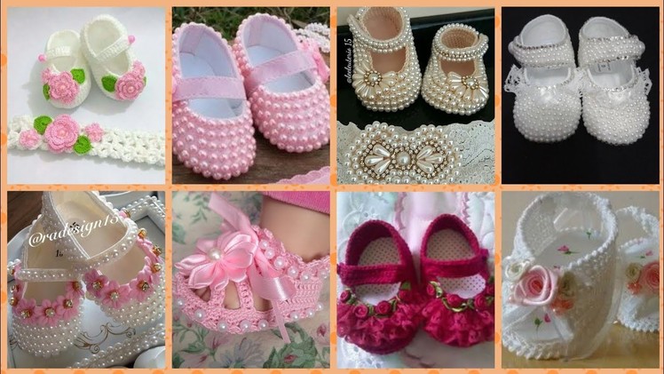 Stylish new born baby to one year baby girl crochet with pearl de footwear collection 2019