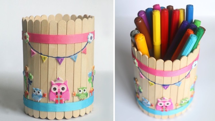 DIY Pen Stand | Ice cream Stick Craft | Popsicle Stick DIY Craft | Cute Owl Pen Stand