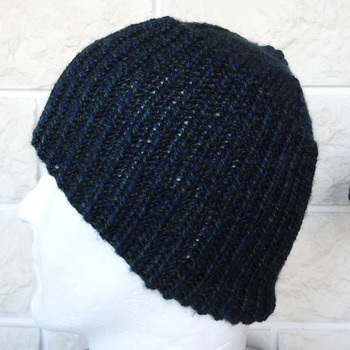 Hand Knitted Men's Black Watch Aran Ribbed Winter Hat - Free Shipping
