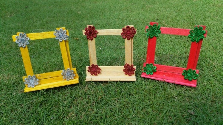 How to make a picture frame using popsicle stick  |  Easy Craft Stick Photo Frames