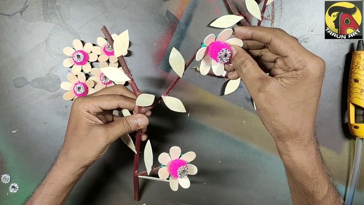 Icecream stick craft.|| Flower pot making ideas from icecream stick.  Tarun Art.