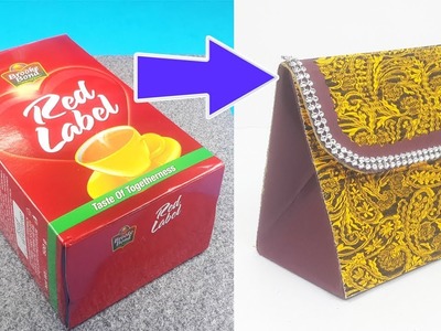 Paper Purse from Waste Tea Box - Easy Best out of Waste Craft Ideas - DIY Purse Making