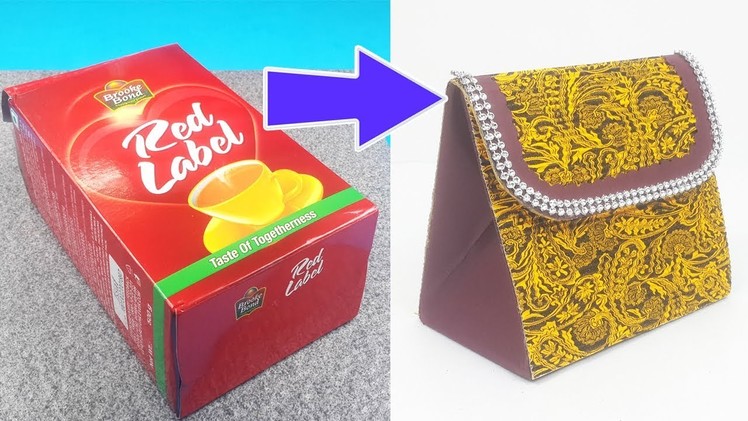 Paper Purse from Waste Tea Box - Easy Best out of Waste Craft Ideas - DIY Purse Making