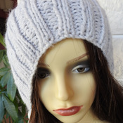 Women's Two Style Light Grey Winter Hat With An Orange And Brown Pom Pom - Free Shipping