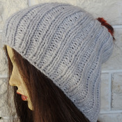 Women's Two Style Light Grey Winter Hat With An Orange And Brown Pom Pom - Free Shipping