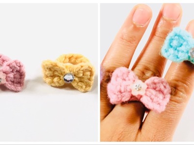 DIY como hacer anillo con moño a crochet.How to make a crochet bow ring