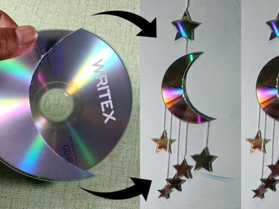 DIY How to make MOON and STAR using Waste CD || Waste CD Room Decor Ideas || Art Ideas