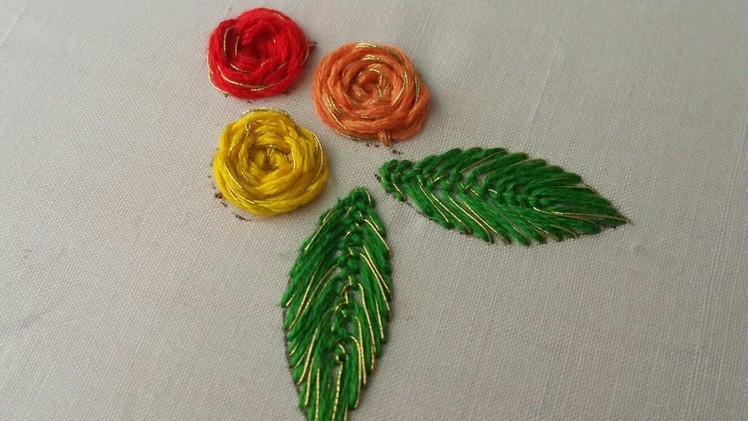 Flowers embroidary,  shiny roses embroidery,hand embroidery.spider stitch.
