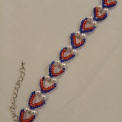 Handmade White Pearl Red Blue Heart Bracelet
