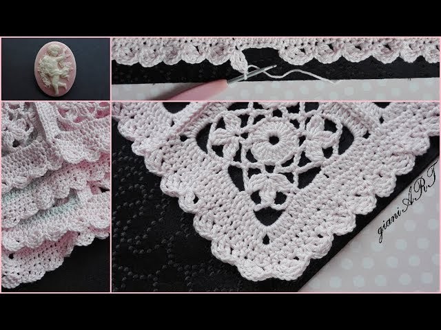 How to Crochet Blanket Border.Crochet Lace Flower Granny Square