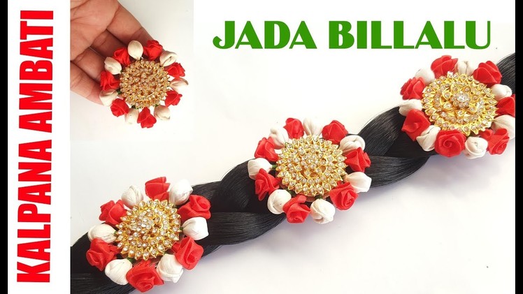 How to make Beautiful red flower Hair accessories at home.Easy Jada Billalu Making Ideas at Home