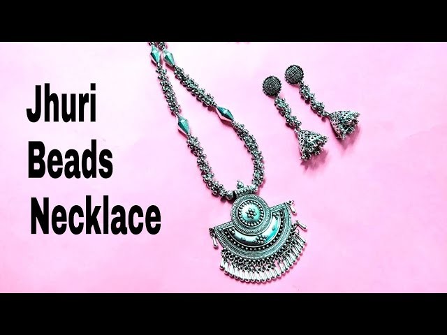 How to make German Silver Jhuri Beads Necklace with Jhumka।। Oxidized Jewellery making ||