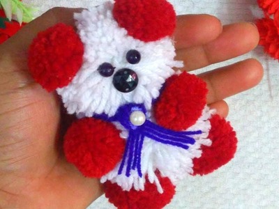 HOW TO MAKE POM POM TEDDY BEAR WITH WOOL.DIY.WOOLEN TEDDY BEAR MAKING AT HOME.WOOLEN CRAFT.#3D_Cafts