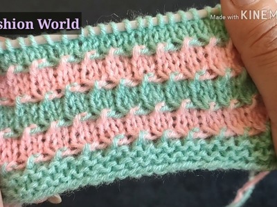 One row repeat pattern in two colours||multi colours knitting design in hindi (english subtitles).