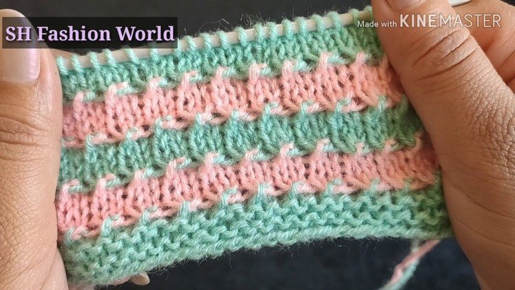 One row repeat pattern in two colours||multi colours knitting design in hindi (english subtitles).