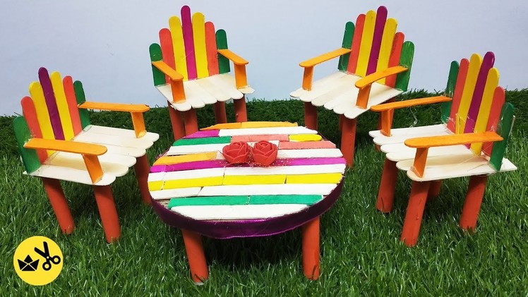 DIY - How to Make Miniature Table and Chairs - Stick | Sofa set with ice cream stick | Brighty Craft